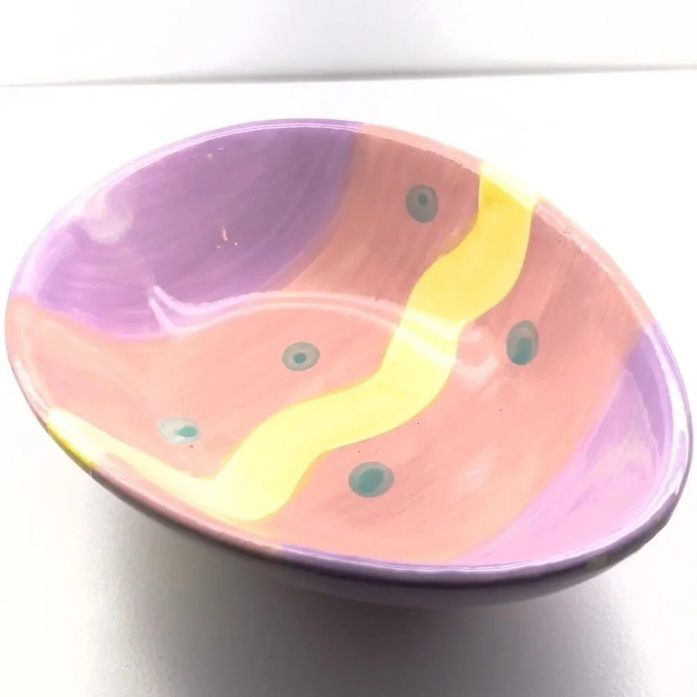 Russ Berrie &Co Pink/Purple/Pastel Easter Egg Ceramic Bowl/ Candy Dish